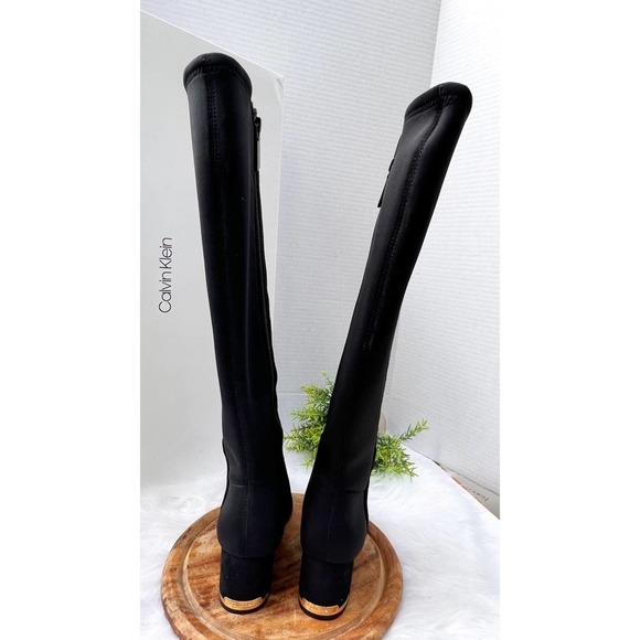 NIB Calvin Klein Womens Freeda Tall Suede Neoprene stretch Boots, BLACK … - Picture 9 of 16